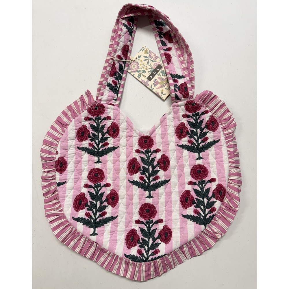 Pol Tote Bag Heart Shaped Ruffle Edge Quilted Rose Purse NWT